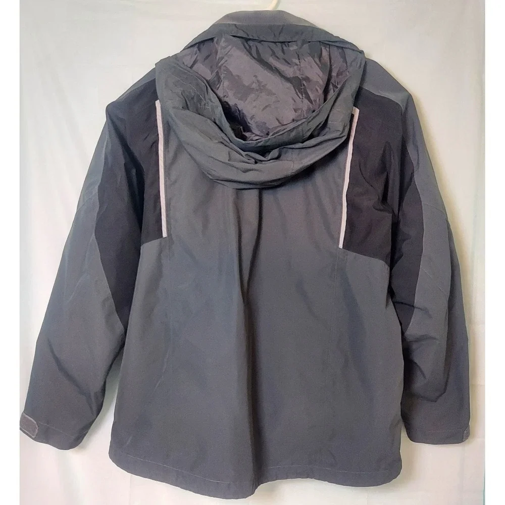 The North Face HyVent Men Jacket Gray Black Reflective Zip Hooded Outdoor M Read